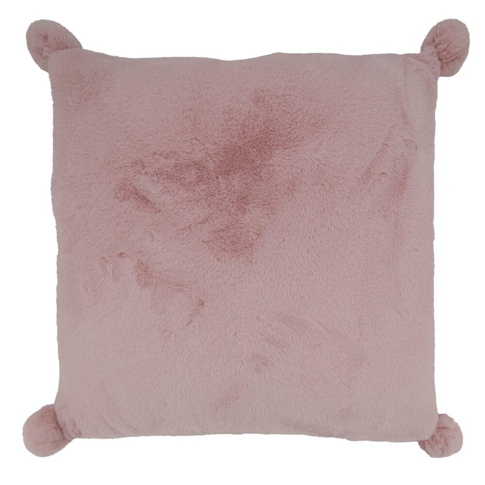 2724 Collection Faux Rabbit Fur Poly-Filled Throw Pillow, 18", Pink